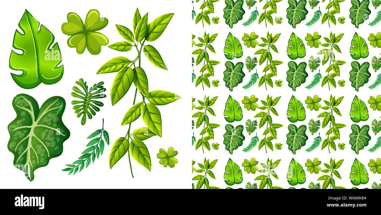 Seamless background design with isolated set of leaves illustration ...