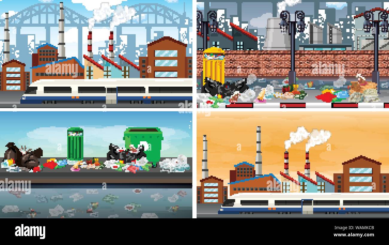 Polluted Scenes Set of polluted scenes illustration Stock Vector Image & Art - Alamy