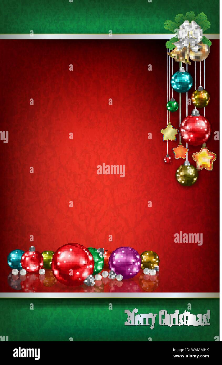 Abstract grunge red background with Christmas bells and decorations ...