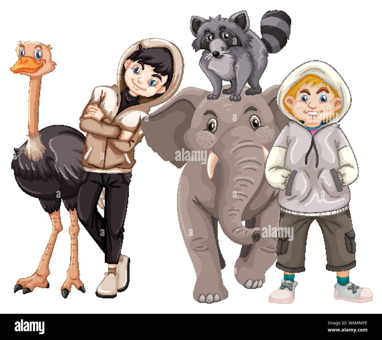 Children with animals on isolated background illustration Stock Vector ...