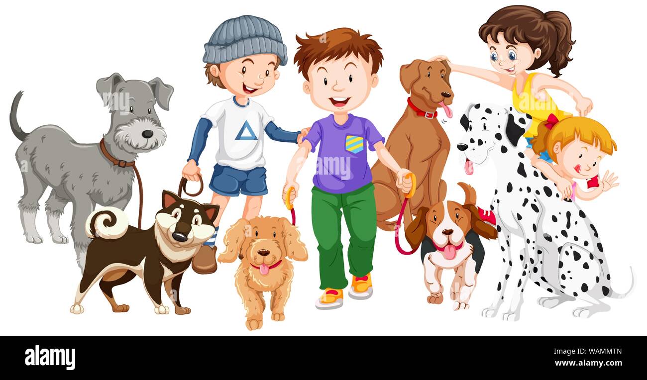 Children with animals on isolated background illustration Stock Vector ...