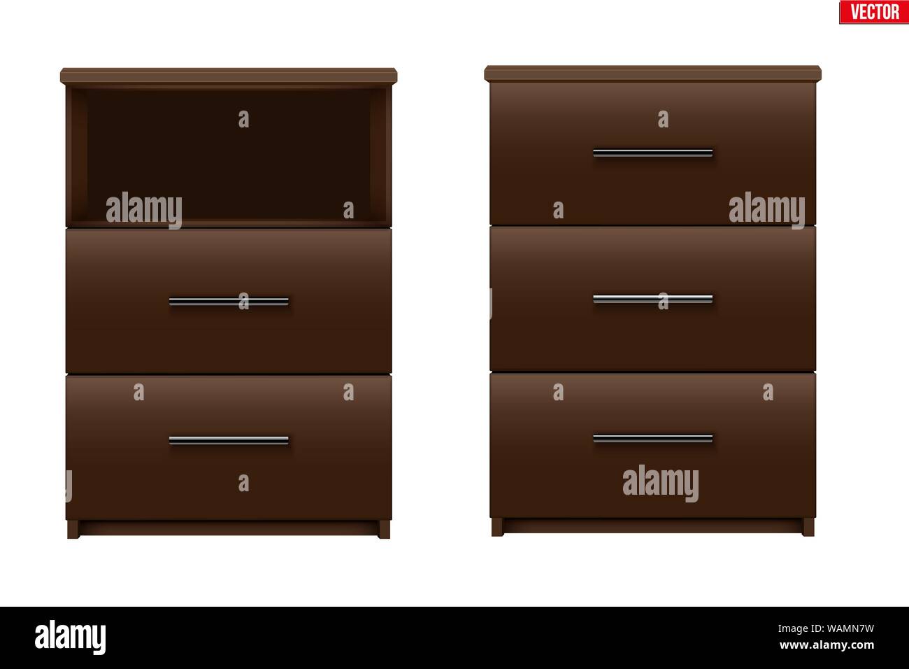 Modern bedside nightstand isolated on white background Stock Vector