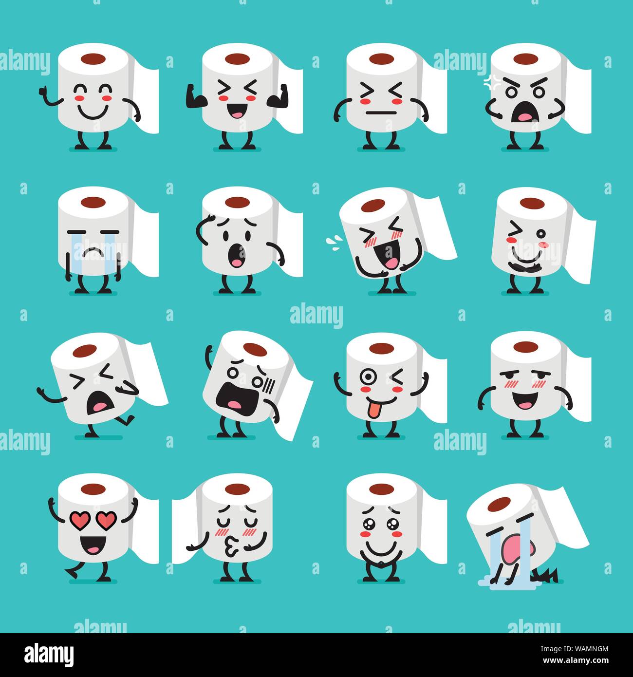 Tissue paper emoji set. Funny cartoon emoticons Stock Vector