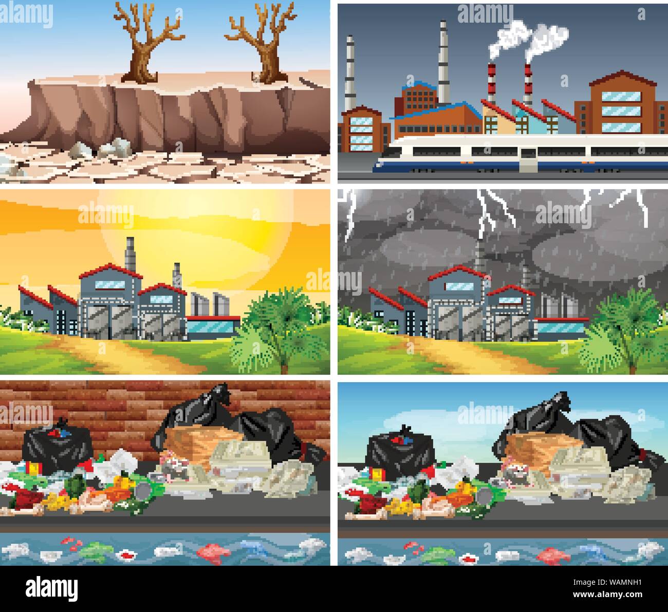 Polluted Scenes Set of polluted scenes illustration Stock Vector Image & Art - Alamy