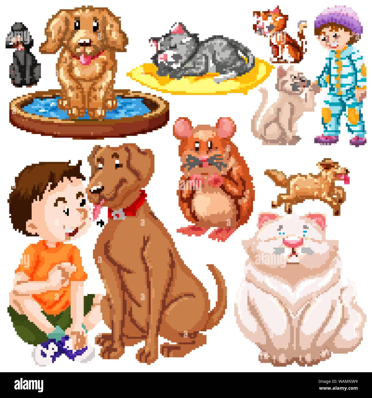 Children with animals on isolated background illustration Stock Vector ...
