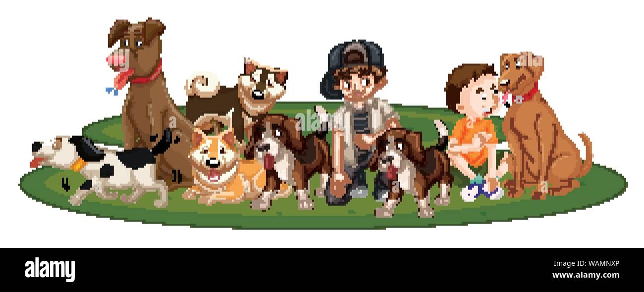 Children with animals on isolated background illustration Stock Vector ...