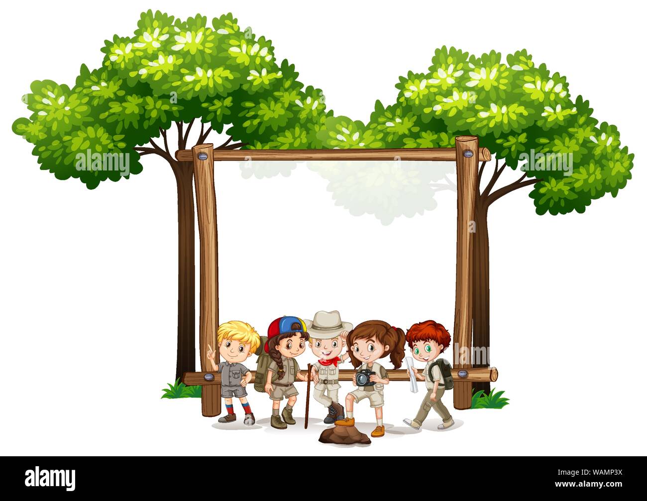 Blank sign template with kids and trees illustration Stock Vector Image Blank sign template with kids and trees illustration Stock Vector Image