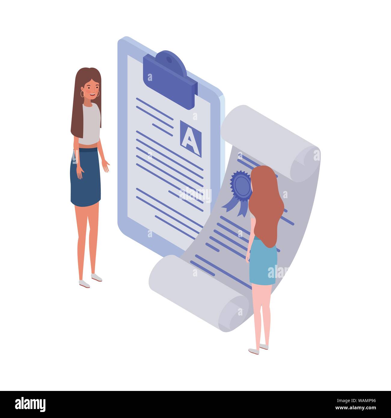 women with graduation certificate in white background Stock Vector ...