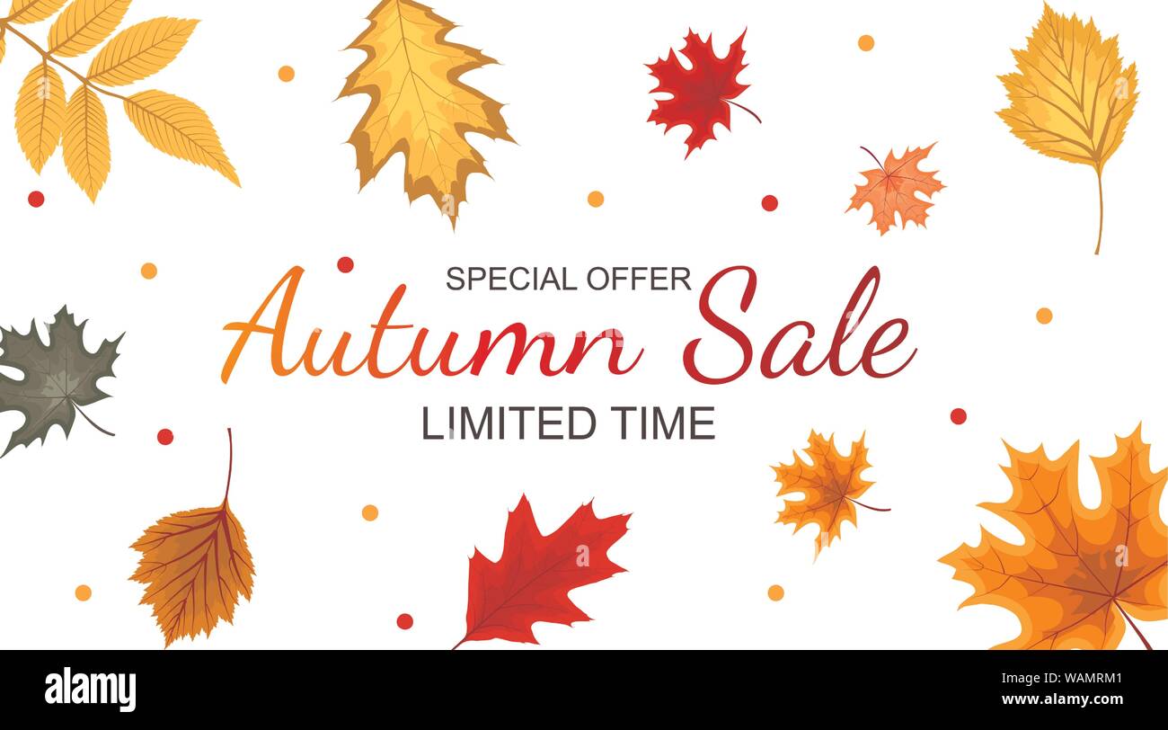 Abstract Vector Illustration Autumn Sale Background with Falling Autumn ...