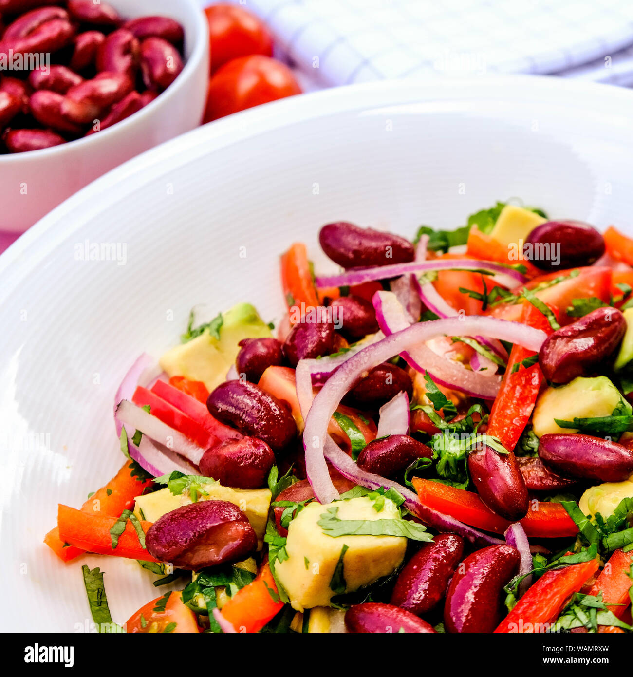Healthy Vegetarian Avocado and Kidney Bean Summer Salad With Cherry