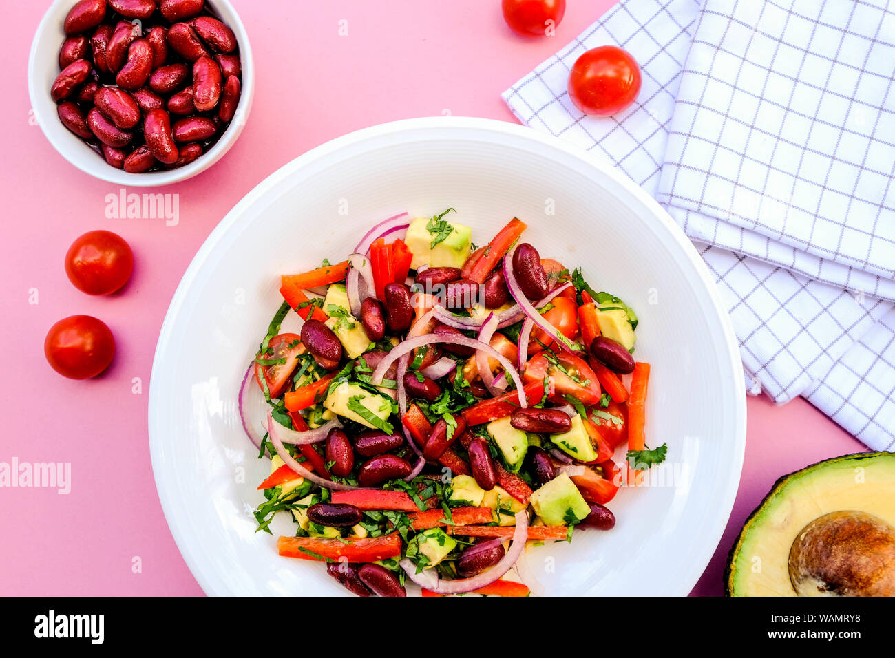 Healthy Vegetarian Avocado and Kidney Bean Summer Salad With Cherry