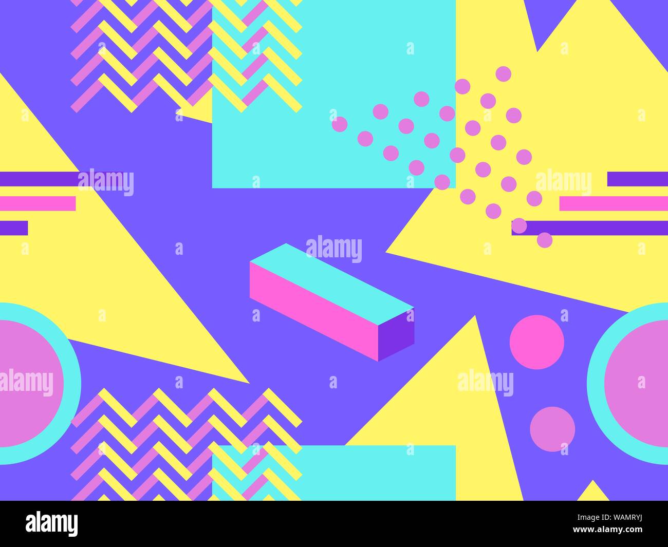 Memphis seamless pattern, geometric shapes in the style of 80s. Points and dotted lines. Vector illustration Stock Vector