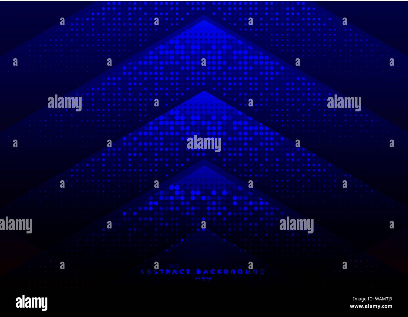 Abstract geometric triangle with dots pattern halftone texture on blue background technology style. Vector illustration Stock Vector