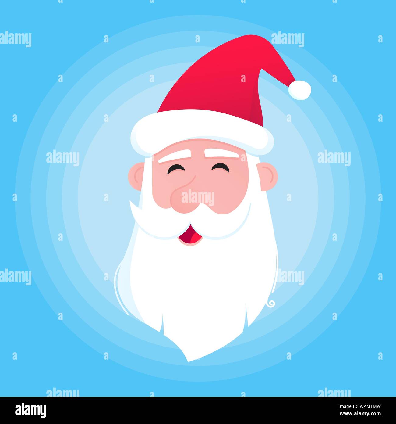 Santa Claus head with hat, beard and smiling face flat style character ...