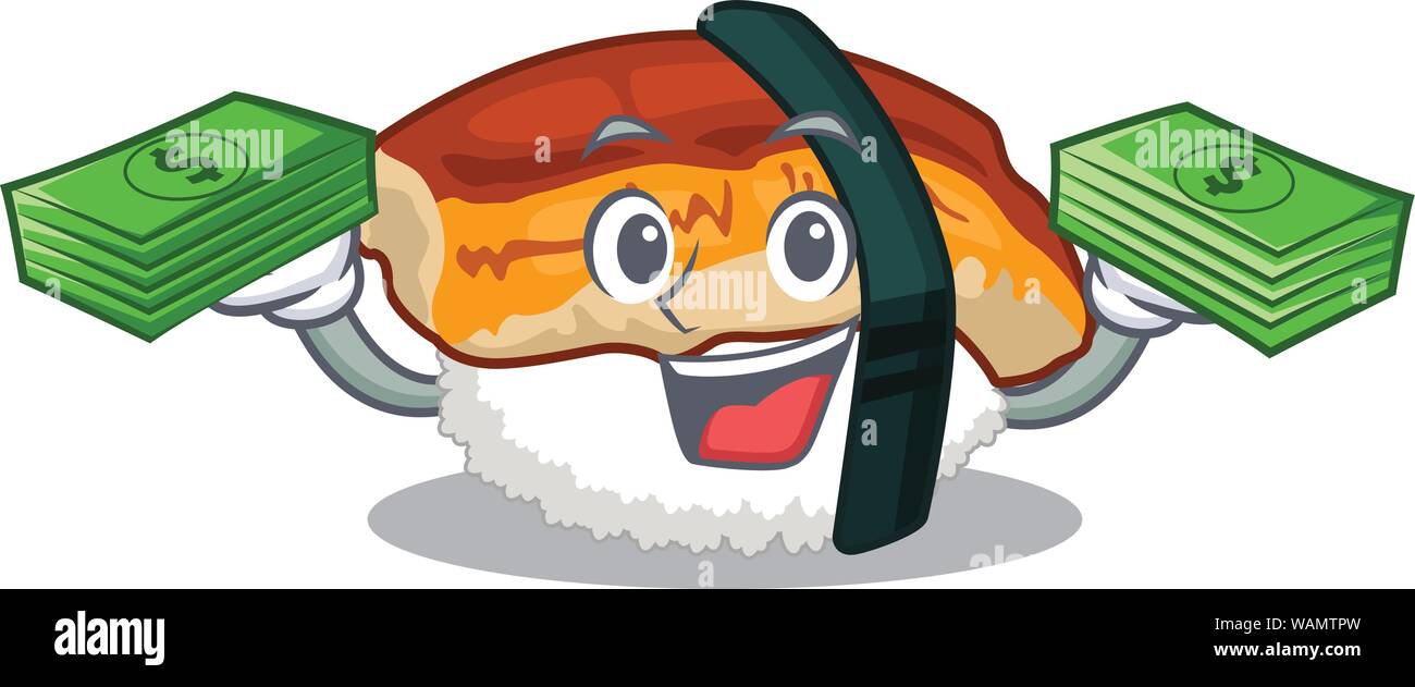 With money bag unagi sushi in the character lunchbox Stock Vector Image