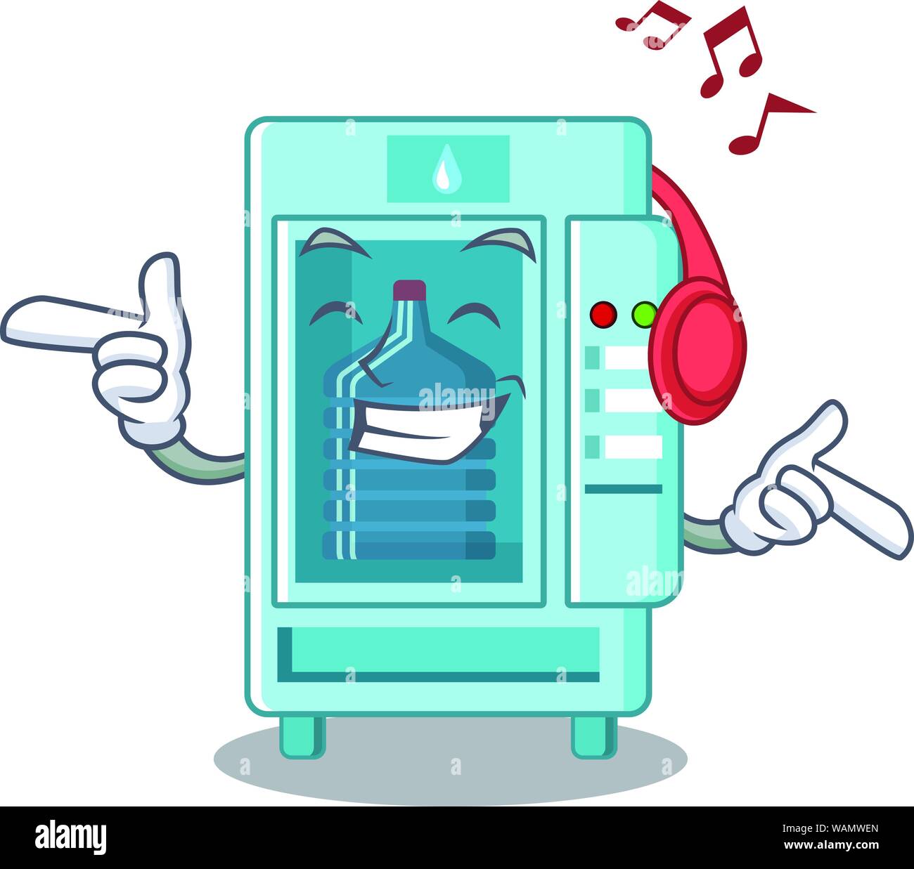 Listening music water vending machine isolated the cartoon Stock Vector