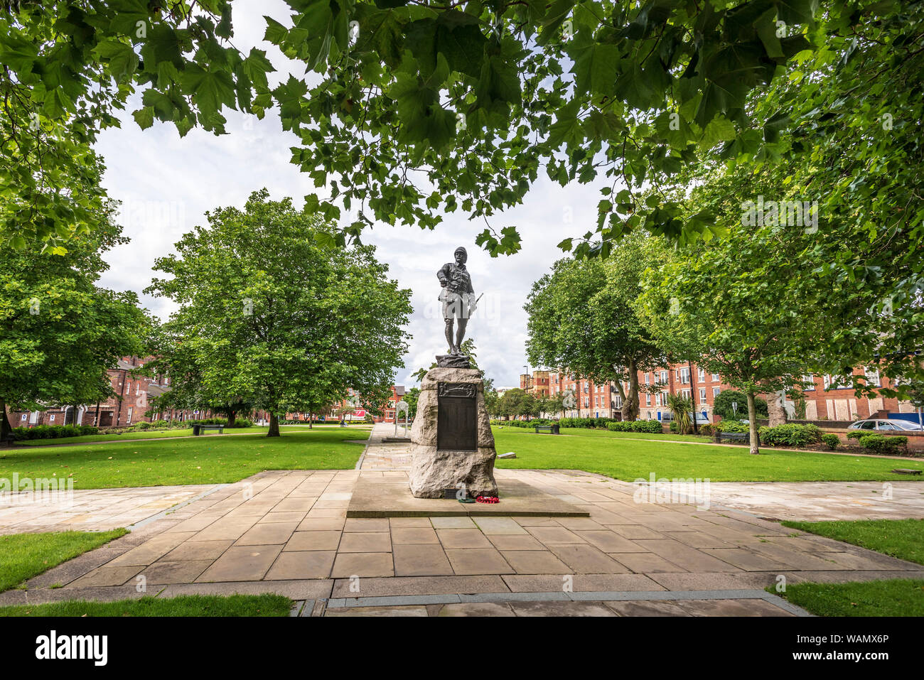 The South Lancashire Regimant war memorial in Queens Square Warrington. AKA Palmyra Square. Stock Photo
