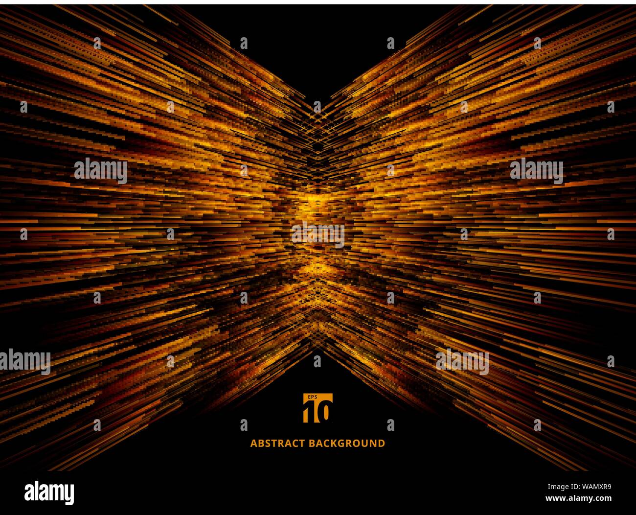 Abstract technology data connection speed orange lines perspective on dark background. Vector illustration Stock Vector