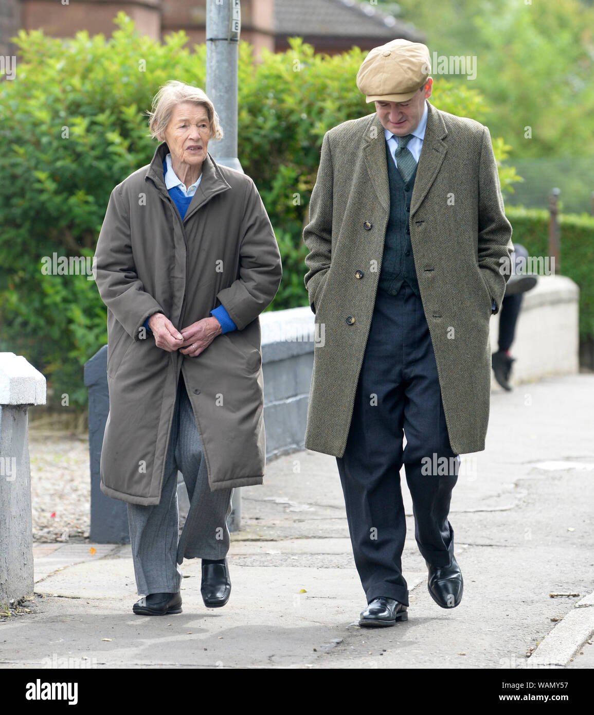 Johnstone, Renfrewshire, Scotland 21 August 2019. Oscar winner Glenda Jackson on set filming Elizabeth is Missing a one off BBC drama. In her first on screen role for 25 years Jackson plays Maud a dementia sufferer. Credit: Chris McNulty/Alamy Live News Stock Photo