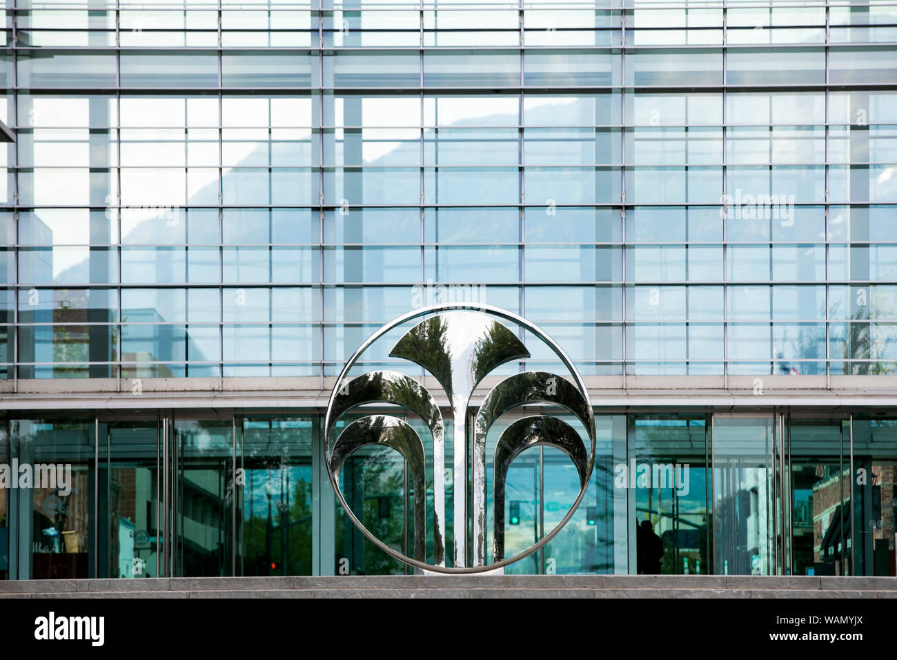 A logo sign outside of the headquarters of Nu Skin Enterprises in Provo, Utah on July 29, 2019
