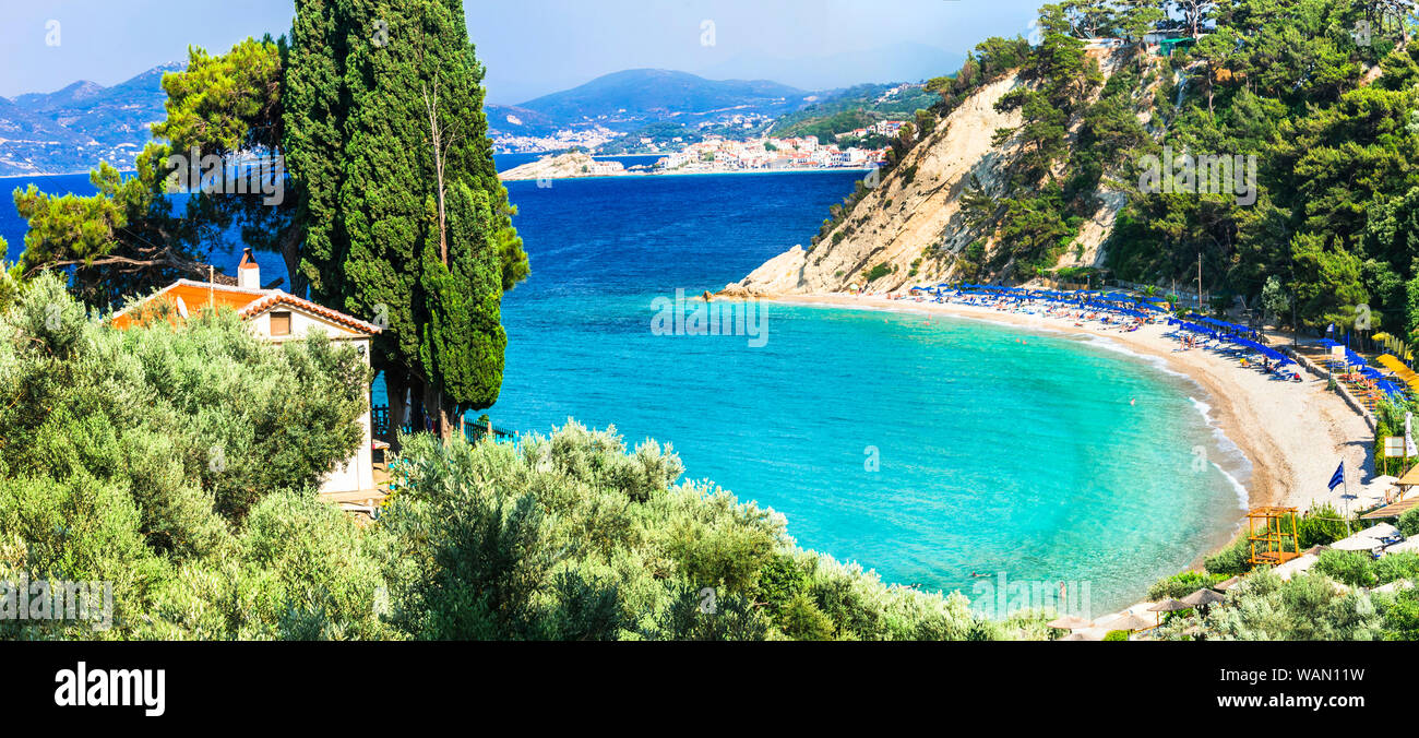 Greece holidays. Wonderful beaches of Samos island - Tsambou with turquoise sea Stock Photo