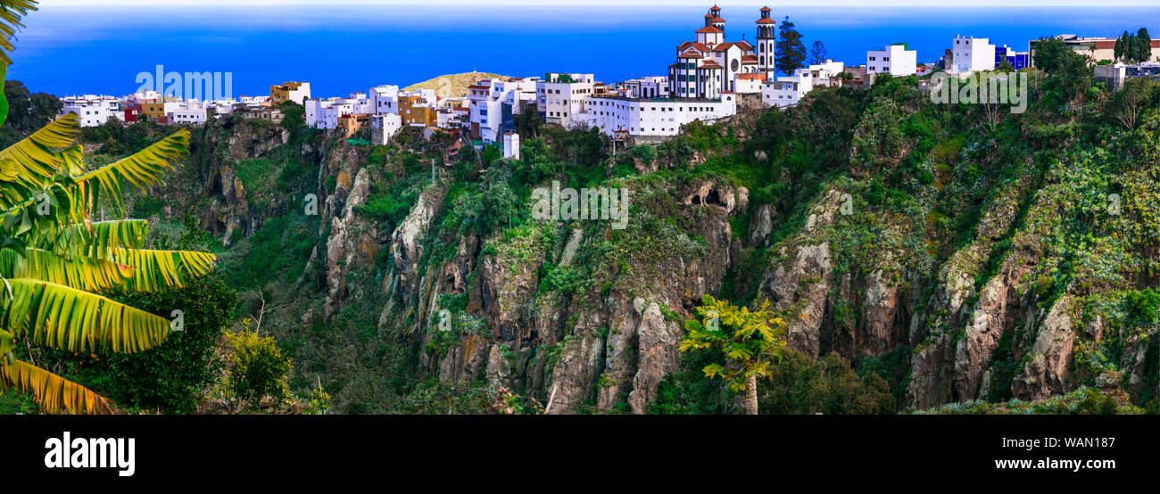 Impressive Moya village,panoramic view,Gran Canaria,Spain. Stock Photo