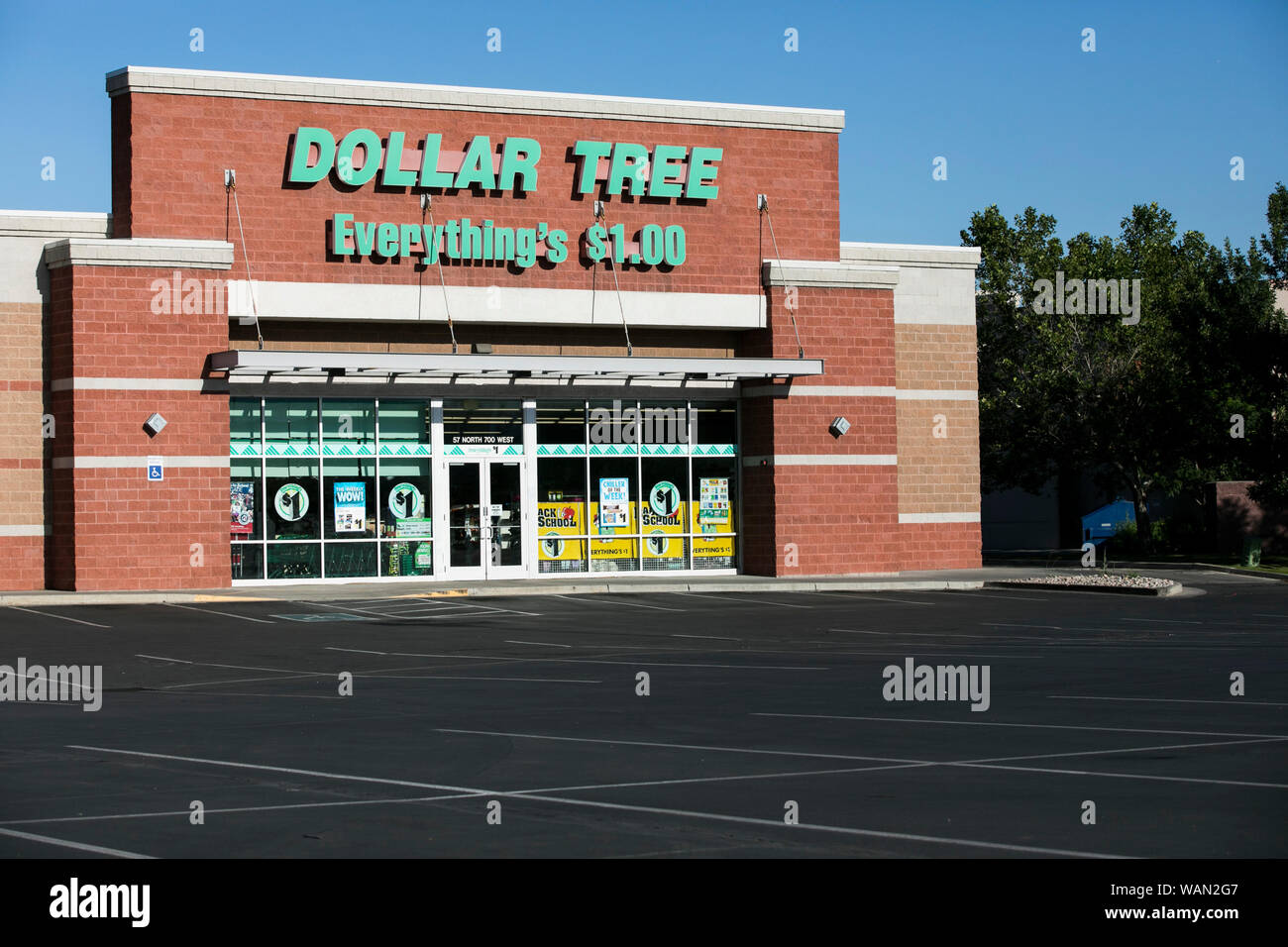 A logo sign outside of a Dollar Tree retail store location in American