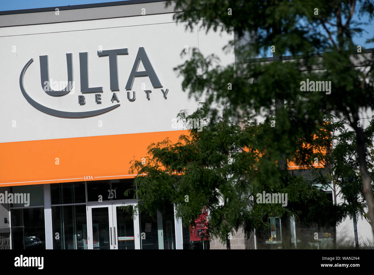 A logo sign outside of a Ulta Beauty retail store location in American
