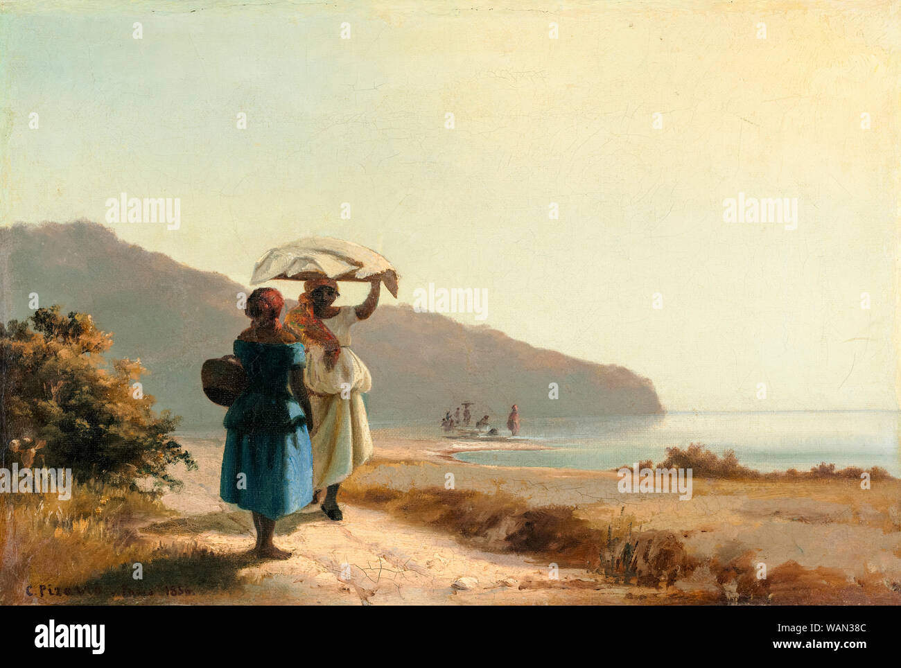 Camille Pissarro, painting, Two Women Chatting by the Sea, St. Thomas, 1856 Stock Photo