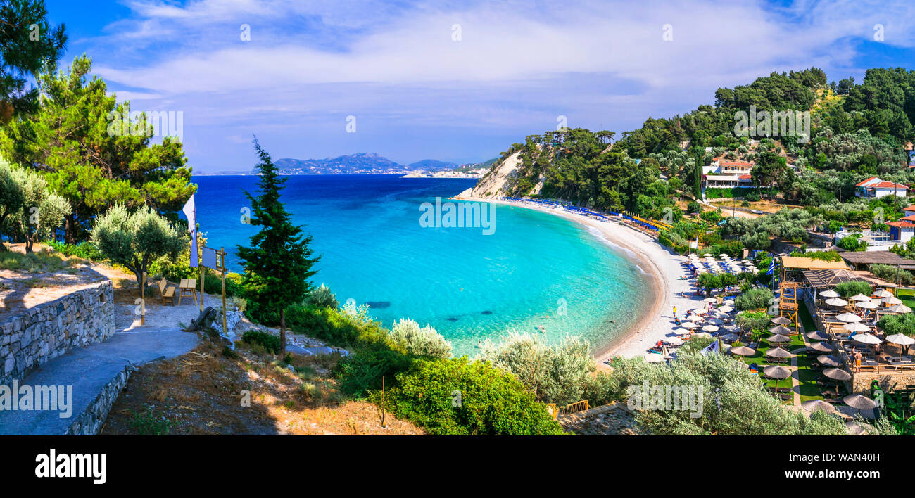 Greece holidays. Wonderful beaches of Samos island - Tsambou with turquoise sea Stock Photo