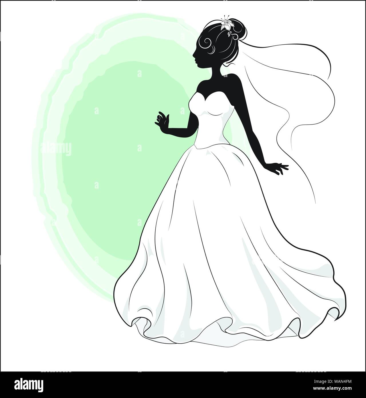 bride shower on a white wedding dress, a silhouette Stock Vector