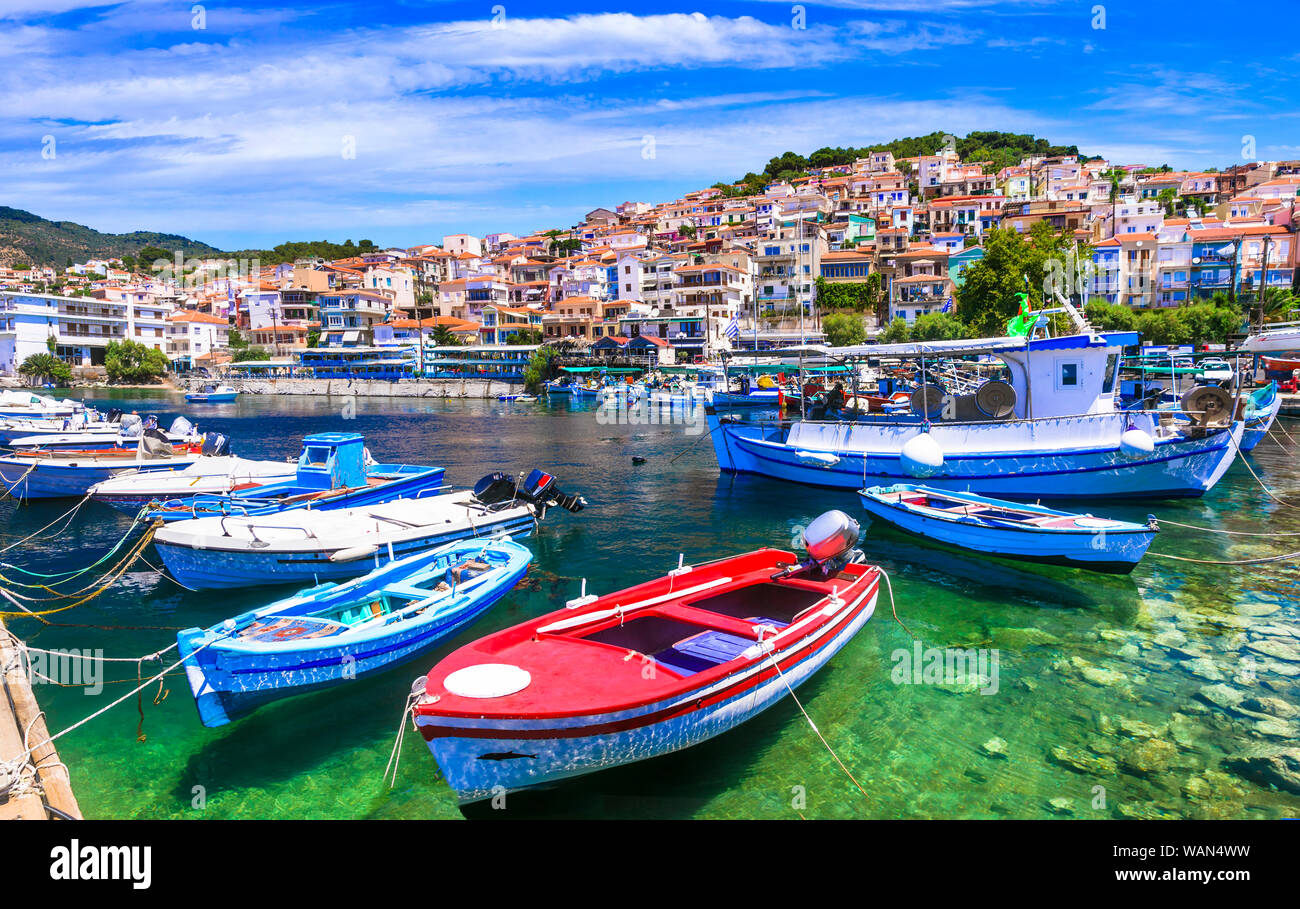 Traditional Greece- beatiful Lesvos (Lesbos) island. Authentic Plomari fishing village Stock Photo