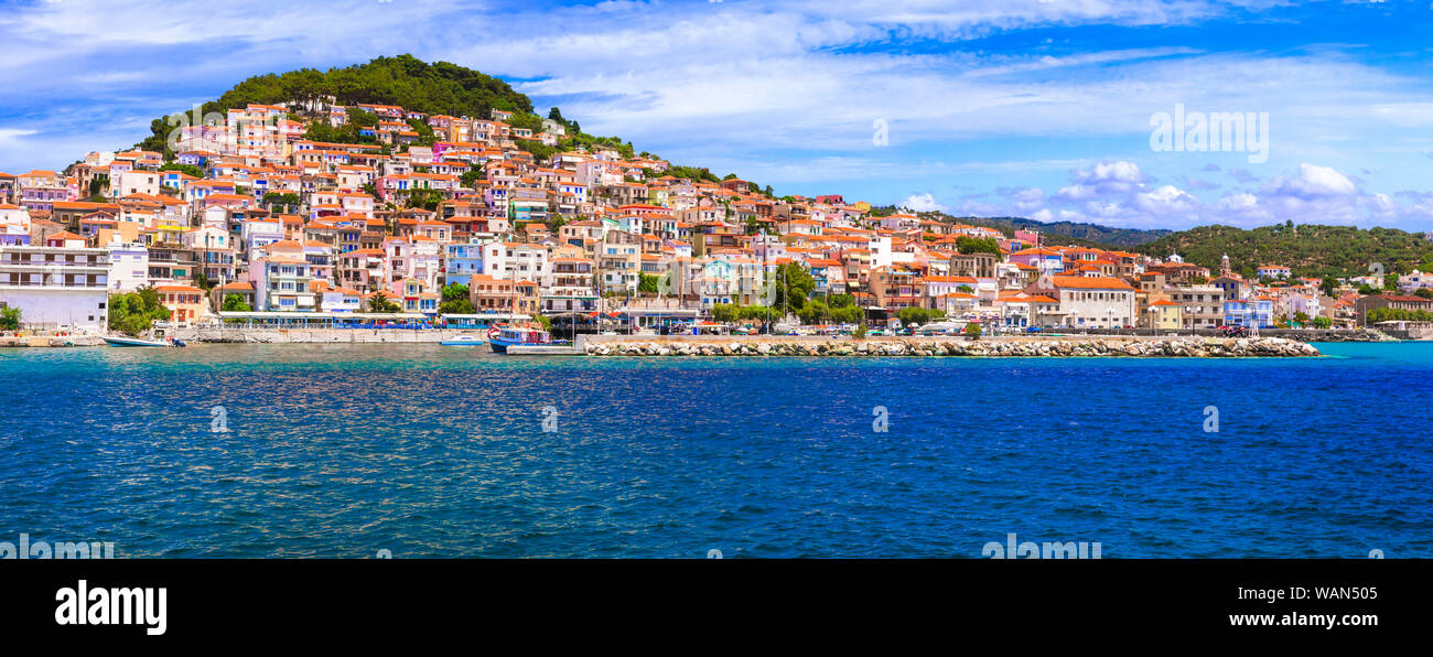 Traditional Greece- beatiful Lesvos (Lesbos) island. Authentic Plomari fishing village Stock Photo