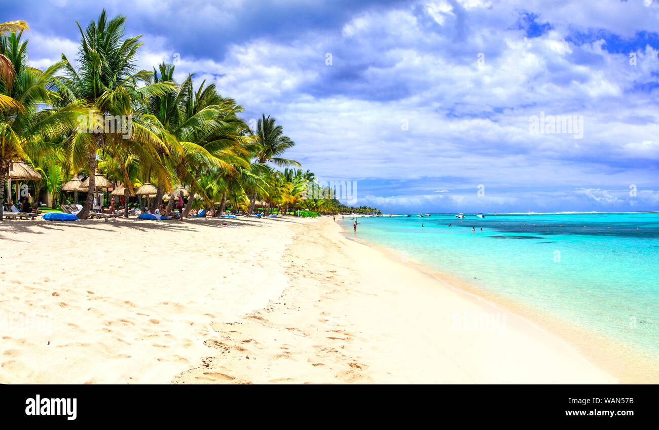 Exotic tropical holidays and amazing beaches of Mauritius island Stock Photo