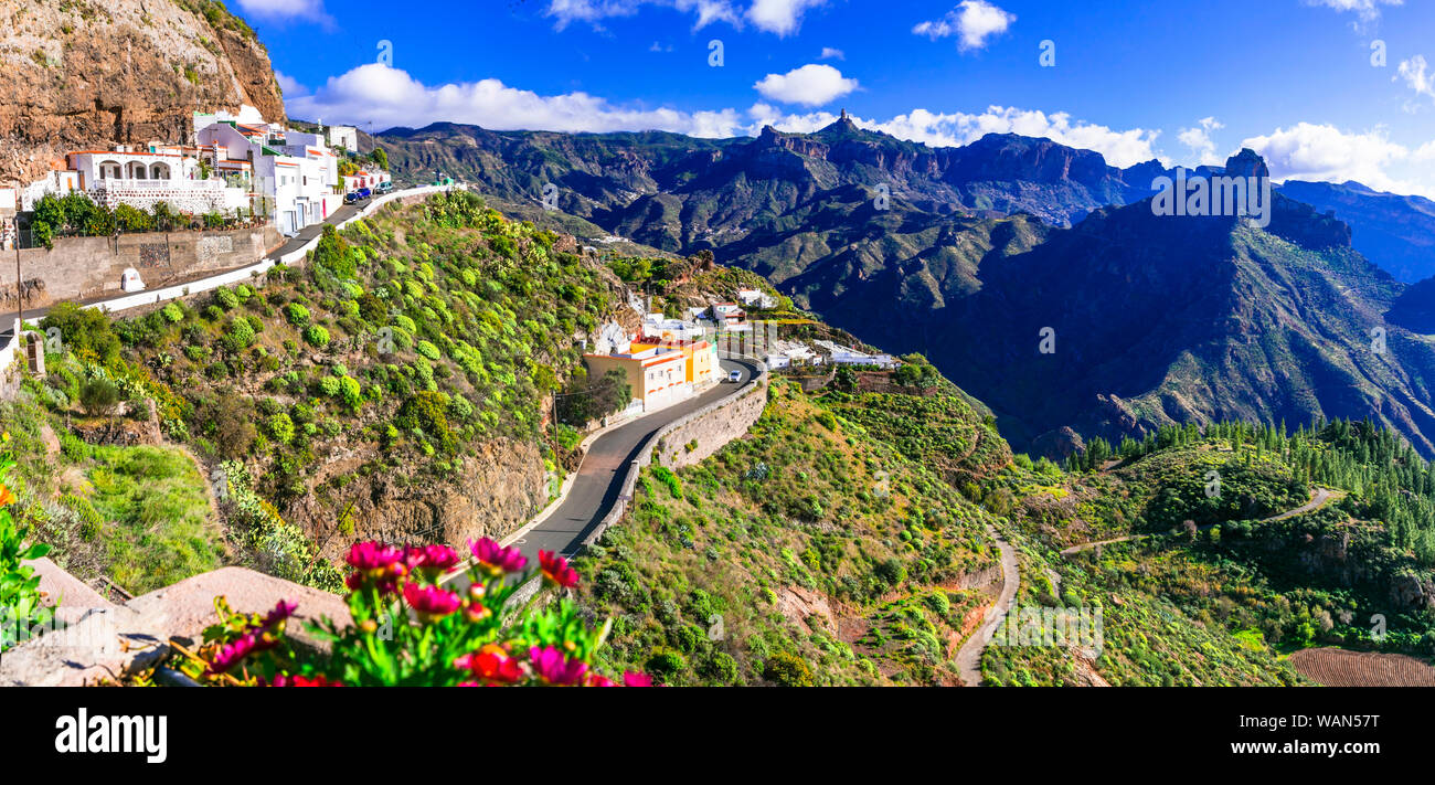 Impressive Artenara village,view with mountains,Gran Canaria,Spain. Stock Photo