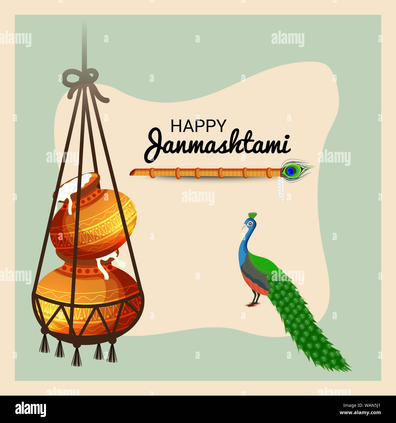 Vector illustration of a Background or Brochure for indian festival of  Happy Janmashtami Celebration Stock Photo - Alamy