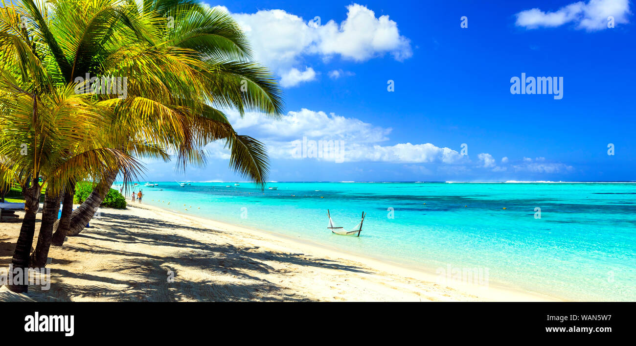 Exotic tropical holidays and amazing beaches of Mauritius island Stock Photo