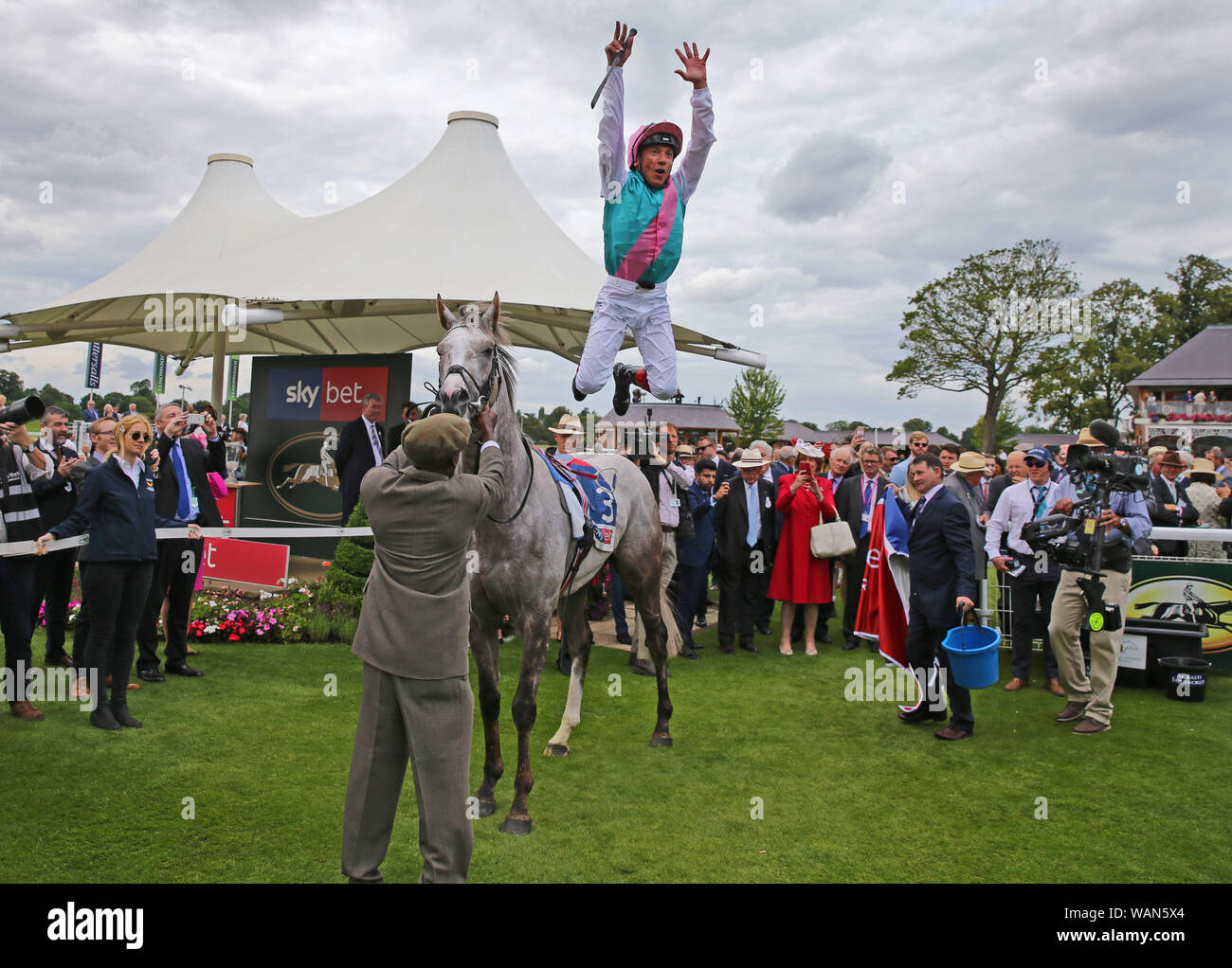 York, UK. 21st Aug, 2019. Frankie Dettoti Celebrates Win Onboard Logician, The Sky Bet Great Voltingeur Stakes, 2019 Credit: Allstar Picture Library/Alamy Live News Credit: Allstar Picture Library/Alamy Live News Stock Photo