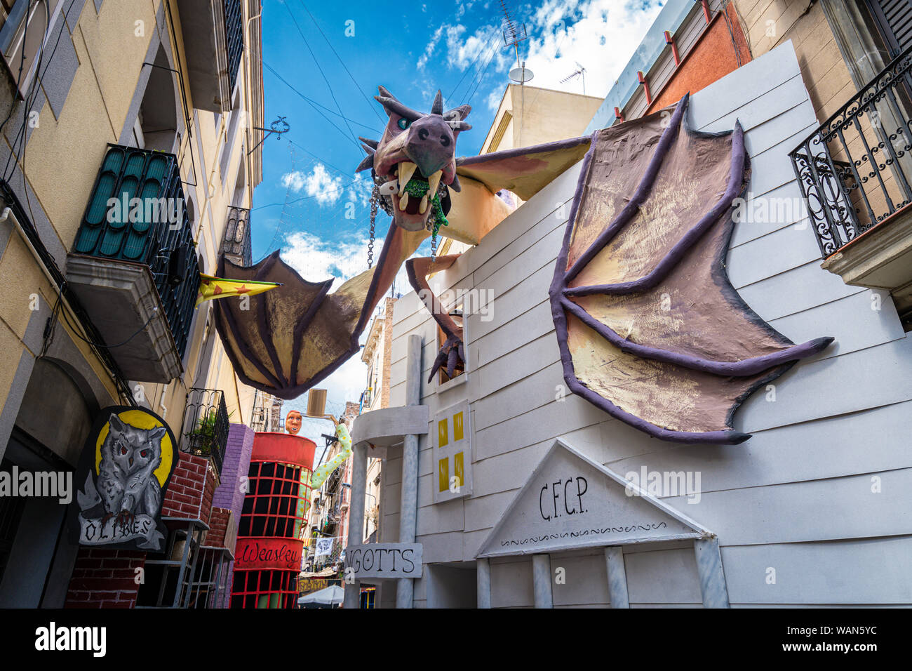 Barcelona, Spain. August 2019 Harry Potter recreation in a street of
