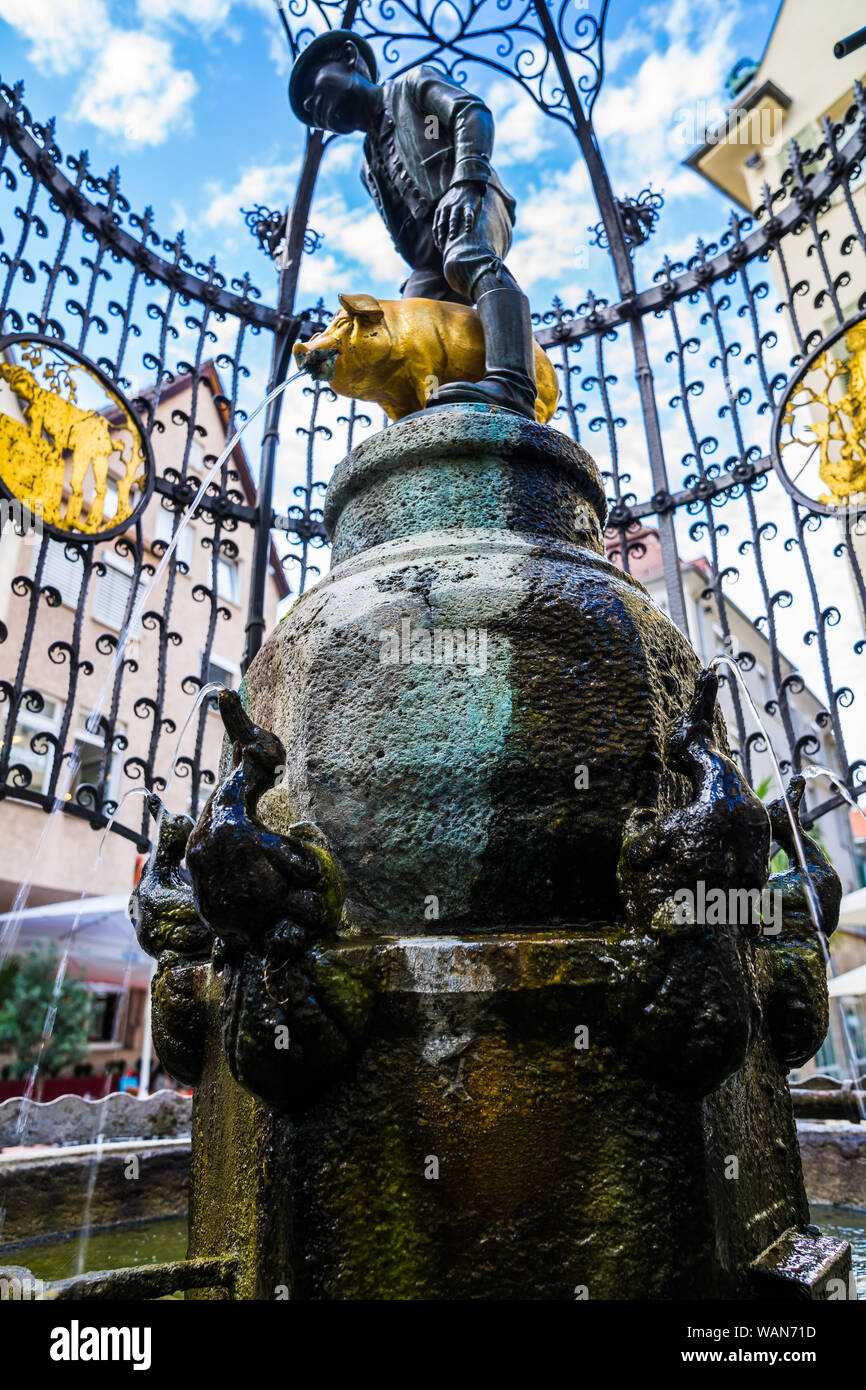 Stuttgart, Germany, August 15, 2019, Inside fountain of lucky hans