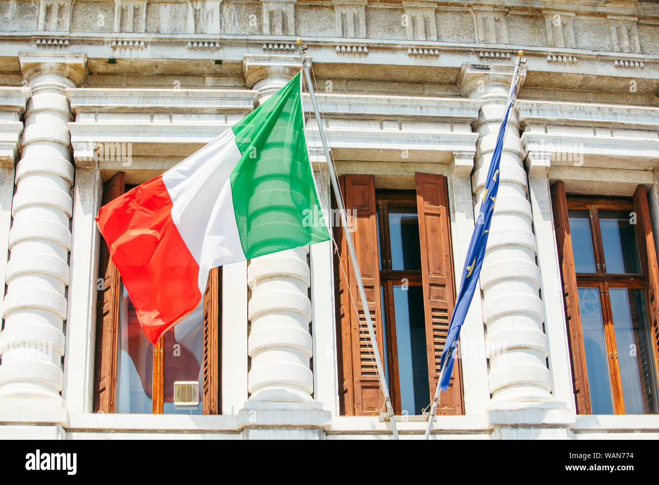 flag of italy and european union at government building diplomatic Stock Photo