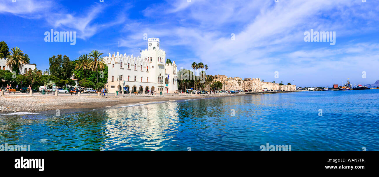 Impressive Kos island,view with old castle and sea.Greece. Stock Photo