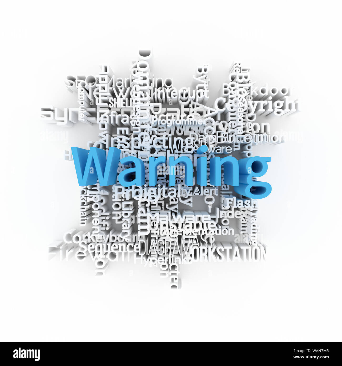 Warning, ICT, information technology keyword words cloud. For page
