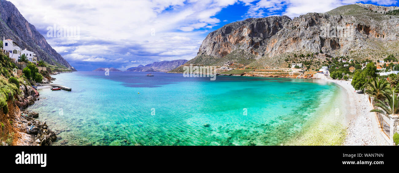 Beautiful Arginonta beach,view with turquoise sea and mountains,Kalymnos island,Greece. Stock Photo
