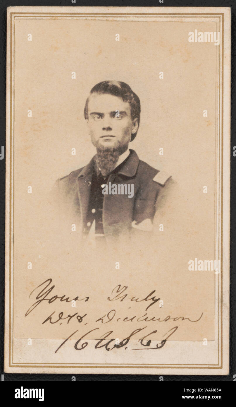 Corporal David H. Dickinson of Co. K, 36th Illinois Infantry Regiment and Co. F, 16th U.S. Colored Troops Infantry Regiment in uniform] / Frank Green, artiste, no. 59 Clark St., opposite Sherman House, Chicago Stock Photo