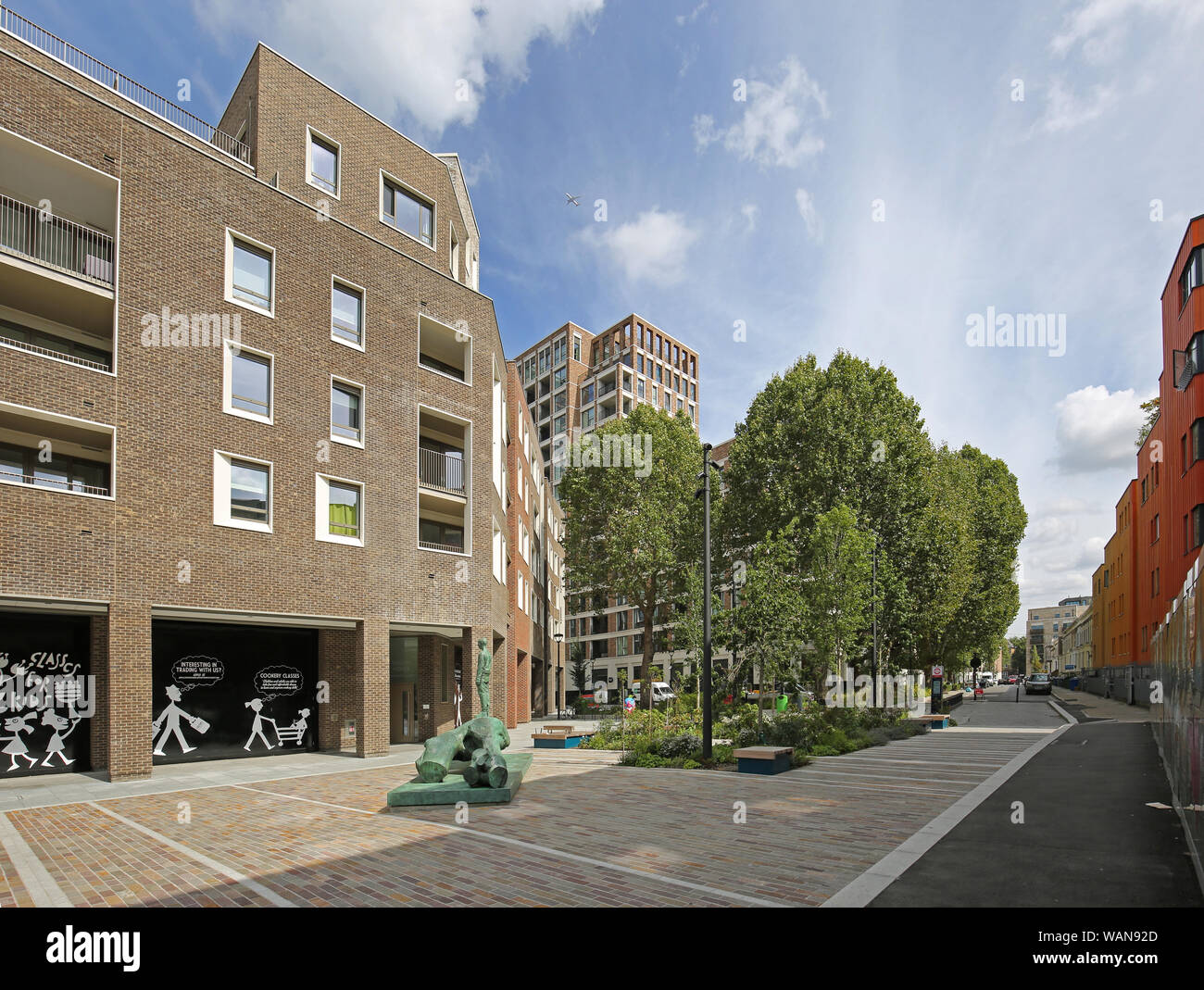 New housing on Wansey Street, London UK. Part of Elephant Park - the huge redevelopment project in the formerly run-down Elephant and Castle area. Stock Photo