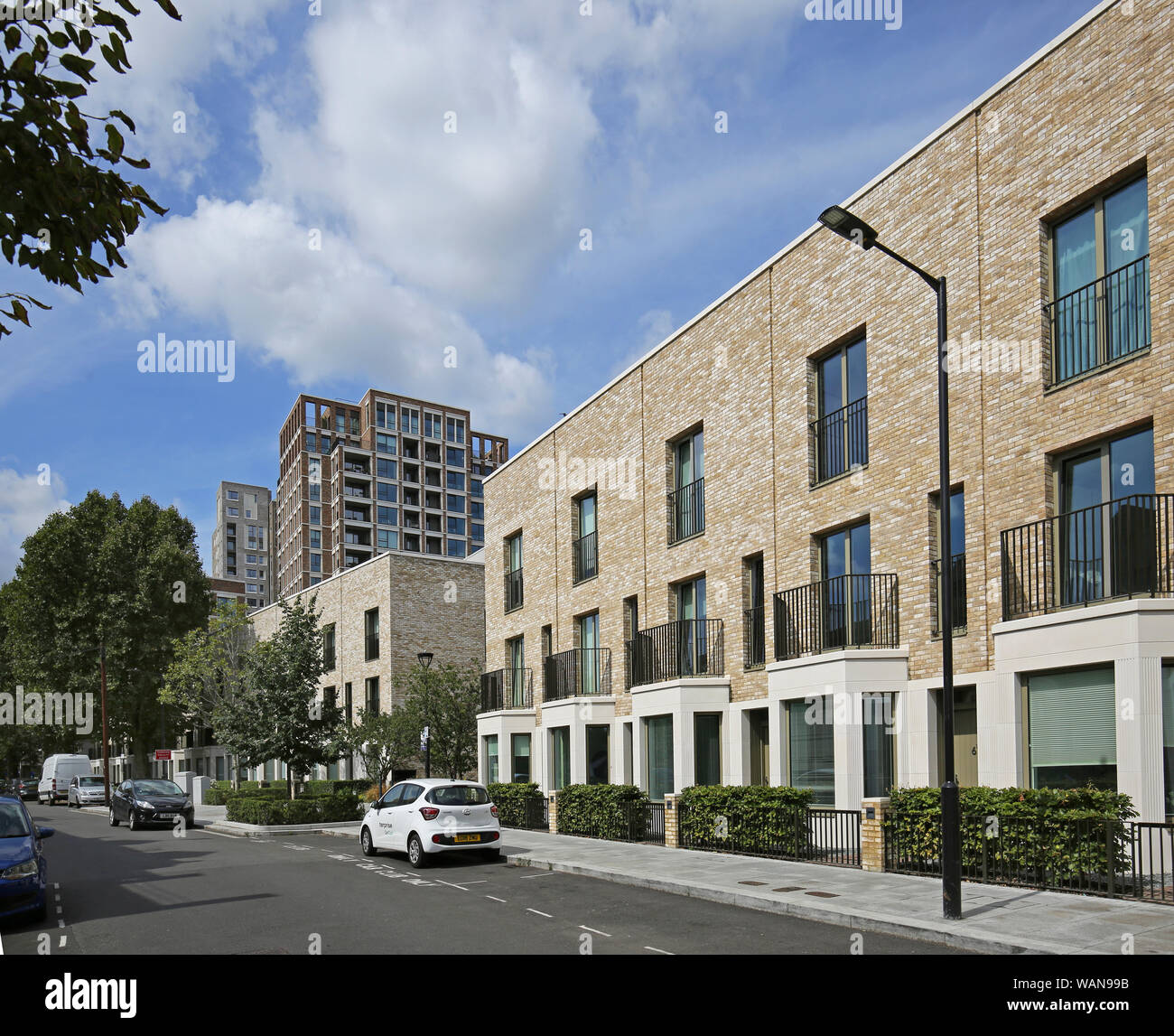 New housing on Wansey Street, London UK. Part of Elephant Park - the huge redevelopment project in the formerly run-down Elephant and Castle area. Stock Photo