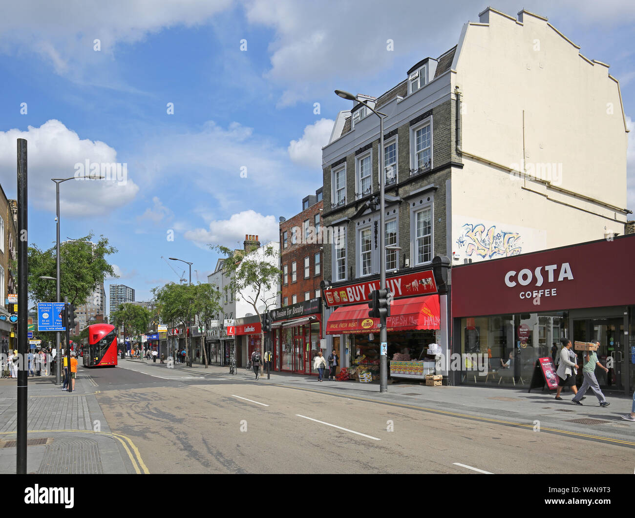 Walworth Road, London, UK. Close to Elephant and Castle, a formerly run-down area now being controversially redeveloped with new luxury housing. Stock Photo