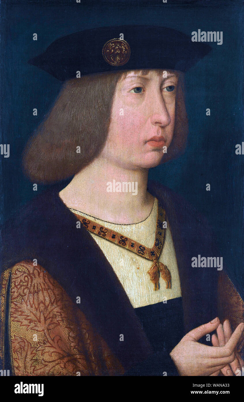 Portrait of Philip the Handsome, 1478-1506.  Archduke of Austria, Duke of Burgundy and King of Castile as Philip I.  After an original painting by an anonymous artist in the Rijksmuseum, Amsterdam, Netherlands. Stock Photo