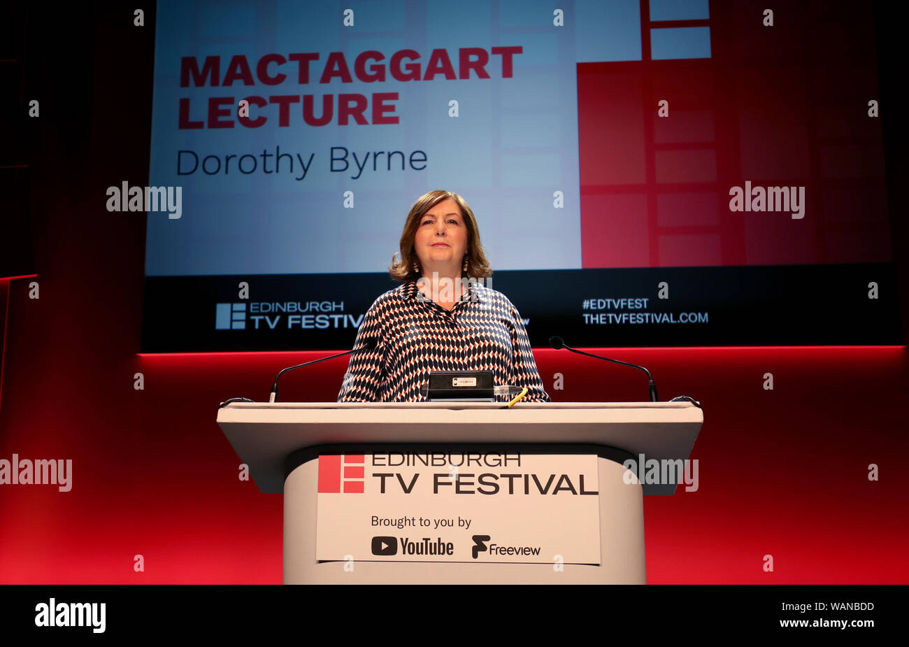Head of news and current affairs at Channel 4, Dorothy Byrne, before delivering this year's MacTaggart Lecture at the 2019 Edinburgh TV Festival. Stock Photo